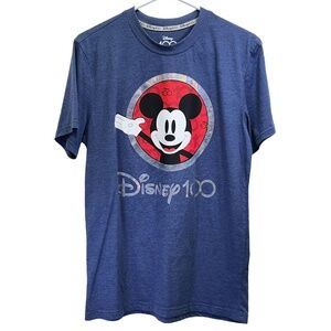 Disney Blue 100 Years Of Wonders Mickey‎ Mouse Short Sleeve Graphic TShirt Small